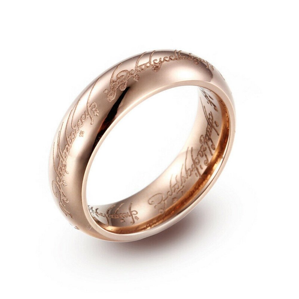 6mm Lord of the Rings LOTR Rose Gold Plated Laser Engraved Steel Unisex Gift
